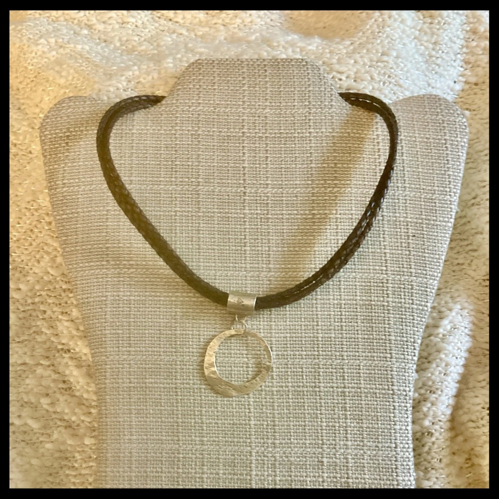 Retired Silpada Sterling Silver Pendant Brown Leather Necklace N1499